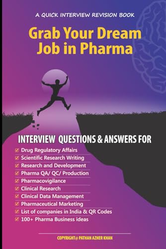 Compare Textbook Prices for Grab Your Dream Job in Pharma Interview Questions & Answers for:: Drug Regulatory Affairs Research & Development Pharma Production QA QC Pharmacovigilance Clinical Research 100+ Pharma Busine ISBN 9788197170188 by KHAN, PATHAN AZHER,A RUB, DR. RUKSANA,ASHOK BHAIRAV, DR. BHUSHAN,JAYENDRA BADOLE, PAYAL