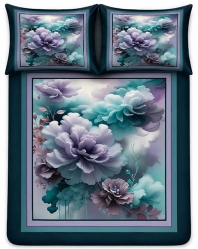 Image of 7D Digital Printed King Size Bedsheet | 240TC Premium Cotton Feel Microfiber with 2 Pillow Covers | Soft Breathable & Wrinkle Free Bedding Set | (BlueFloral, King Size-225x250CM)