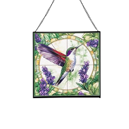 Lavender and Hummingbirds Stained Glass Panels Window Hangings Tiffany Glass Traditional Art Crafts for Home Decor Gifts 72OR13