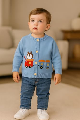 Image of Bold N Elegant Knitted Car Cardigan Sweater for Infant Toddler Baby Boys n Girls | Warm Woolen Front Open Winter Sweater for Kids Infant Toddler Kids