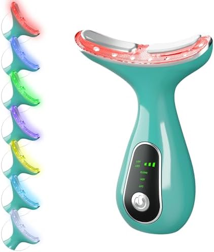 Facial Massager 7 Color Face Lift Device for Face and Neck Massage with 113°F & Vibration & Clean 3-in-1 Multifunctional Wand for Skin Care (Green)