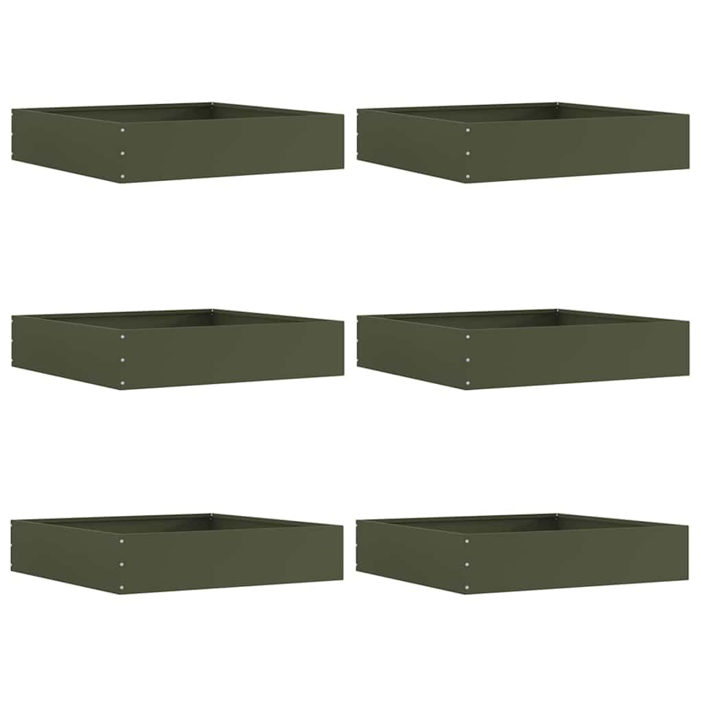Juego de 6 bordes de césped de acero, cuadrados, verde oliva, 60 x 60 x 13 cm, robusto, para jardín y bancal, moderno borde de corte para delimitación de jardín