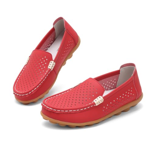 Image of Women's Comfortable & Lightweight Leather Loafers Slip-Ons Driving Walking Mocs Boat Shoes Cute Business Casual Dress Shoes Work Flats for Women