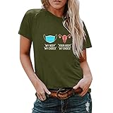 Camiseta de manga corta para mujer, diseño con texto en inglés 'Brief Slogan', Verde militar., XXL