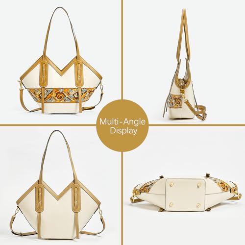 Image of Women's Leather Tote Bag & Large Capacity Hand-Carved Cloud Design, Full-Grain Cowhide