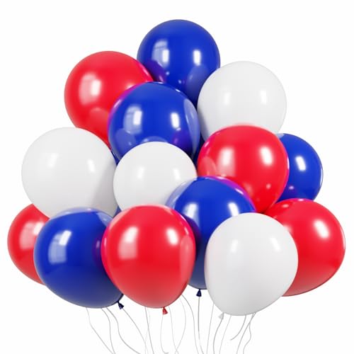 Image of KBZVNAF Red White and Blue Balloons - 60 Pack 12 inch for 4th of July Decorations Independence Day Birthday Baby Shower Wedding Graduation Party Decorations