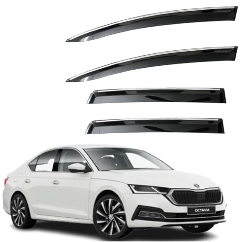 Image of CAR SAAZ Unbreakable Chrome Smoke Door Visor for Octavia (2021-2023)| Premium Sun, Rain Wind Deflector Chrome Strip Side Door Rain Visor - Set of 4 Pcs