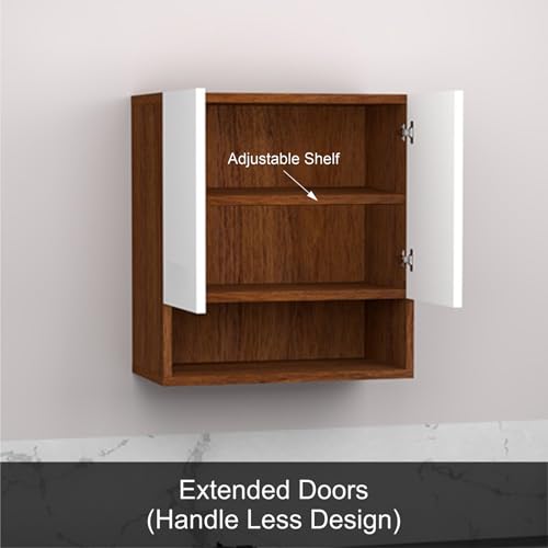 Image of 2 Door Multipurpose Wall Mounted Cabinet with Adjustable & Fixed Shelf | Storage for Kitchen, Bathroom, Office & Living Room | Assembly-DIY | Color-Cherry Pine & White | Size-60x33x63.8 Cm