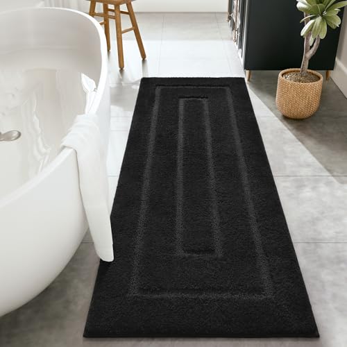 HOMORE Black Bathroom Rug 24x60 Inch Soft Absorbent Bathroom Runner Rug Washable Bath Runners Rugs Non Slip Long Bath Rug for Shower Tub