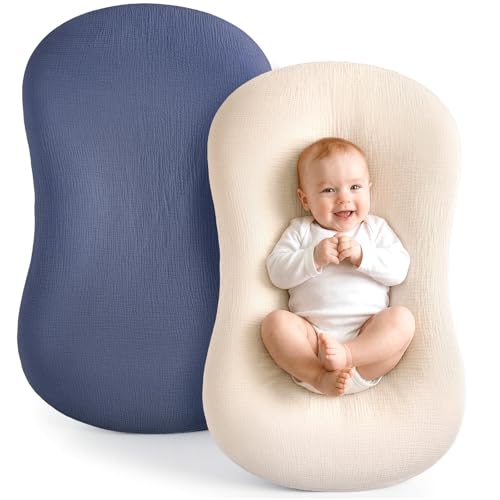 Image of Termichy Baby Lounger Cover Muslin: Soft Cotton Slipcover for Snuggle Me Lounger - Removable & Machine Washable for Daily Use - Zipper-Free & Skin-Friendly for Newborn Girls and Boys
