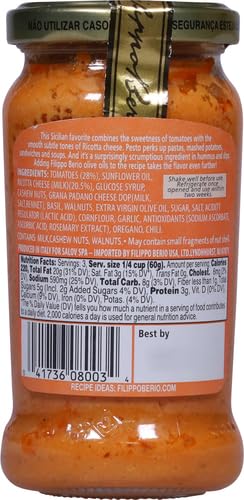 Filippo Berio Pesto, Tomato & Ricotta, 6.7 Ounce Glass Jar, Gluten Free, Non-GMO