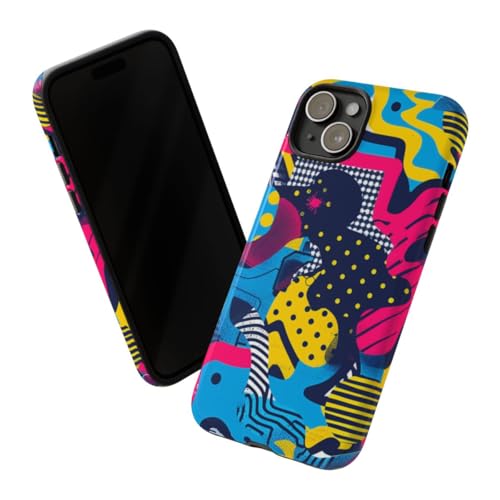 Coque motif géométrique abstrait iPhone 15 Plus rigide et jaune éclatant