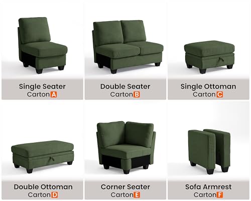Image of CHIC HOUSE Modular Sectional Sofa with Storage Ottomans, Corduroy Cloud Couch for Small Spaces & Apartments, Reconfigurable L /U Shaped Convertible Corner Sofa, Green, Double Seater