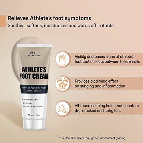 Azani Athlete’s Foot Cream | Foot Inflammation | For Itch Relief, Crack Free, Deep Exfoliator & Moisturiser | Tea Tree Oil, Apple Cider Vinegar & Lactic Acid | Women & Men, 1.76 Oz #TOP3