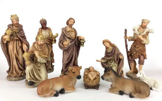 Generico ArteSacraCaravaggio Presepe completo cm 42 (16,53 inches) composto da 10 pezzi in resina con decorazione anticata ideale per esterni ed interni