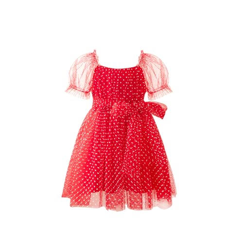 Toddler Girls Tutu Dress Short Sleeve Casual Dresses Birthday Party Dot Tulle Sundress