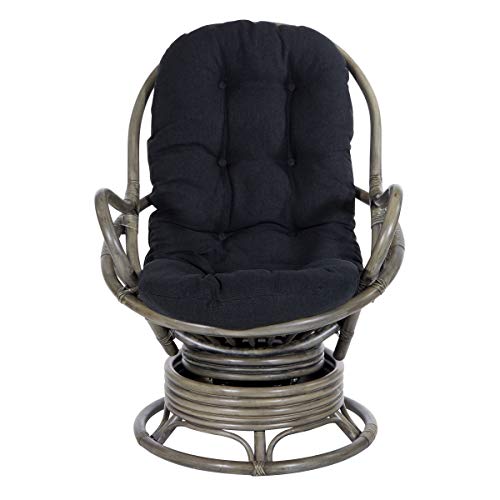 OSP Home Furnishings Tahiti Swivel Rocker Chair with Grey Washed Rattan Frame, Black Fabric Cushion by Office Star Products - Image 5