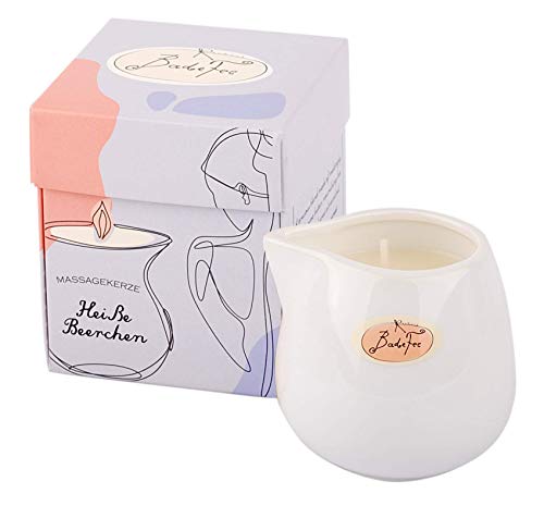 Badefee Massagekerze Heiße Beerchen (Duft sinnliche-fruchtige Beerenduft, Körperpflege + Massage, natürliche Inhaltsstoffe, für mehrere Anwendungen)