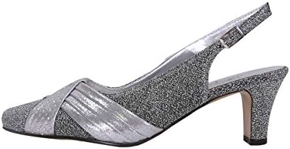 Floral Layla (DP761B) Women's Wide Width Glittery Slingback Shoes with Pleated Front Crystals Silver 8 | Image 2