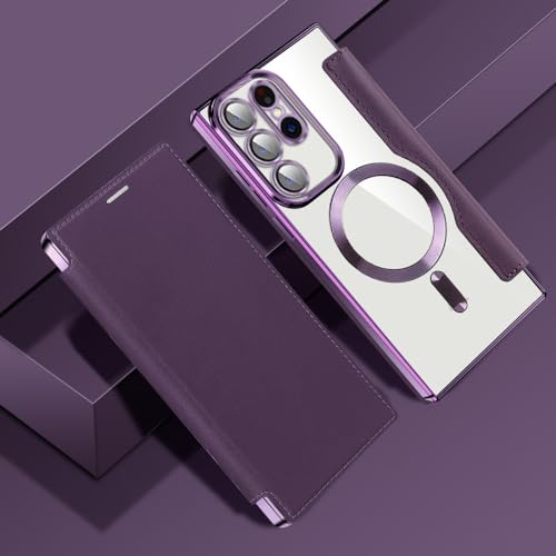 Étui de téléphone de chargement sans fil magnétique en cuir pour Samsung S23