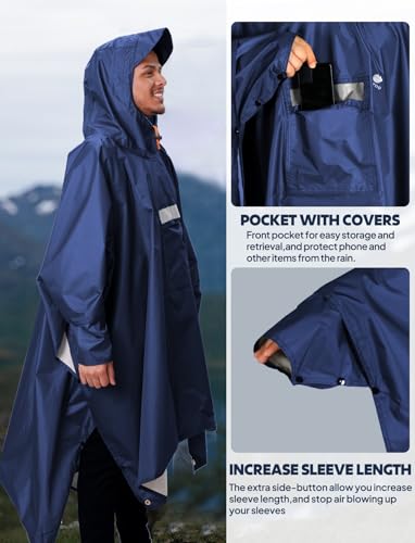 Image of ANYOO Hooded Rain Poncho for Adults Waterproof Lightweight Rain Coat for Men Women Reusable Rain Jacket for Emergency Outdoor