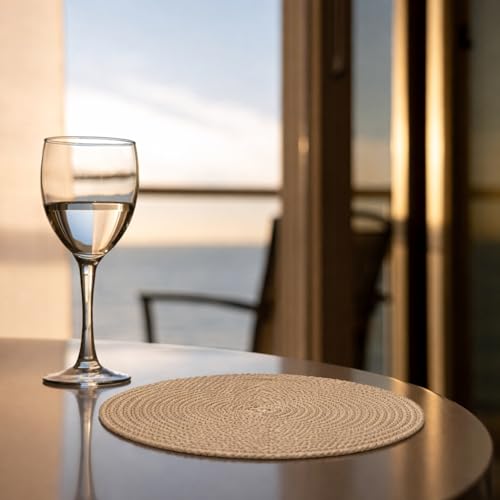 Image of Classyo Cotton Coasters for Dining Table, 10 inch (Beige, Pack of 2) | Round Placemats for Hot Pots, Plates and Pans | Dining Table Placemats | Dining Table Mat | Washable Round Table Mats