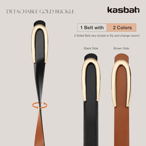 KASBAH Reversible Leather Belts For Women with Gold Buckle Fashion 2-Sided Belt Ladies Waist Belt for Jeans Dresses Pants2
