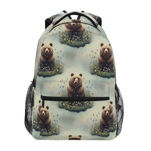 Mochila escolar para niñas con diseño de oso marrón para primaria