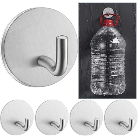 SonTiy All Metal Adhesive Hook Heavy Duty Self Adheasive Towel Hook Wall Hooks Hanging Hook for Walls No Damage Stick on Hooks, Waterproof, Home, Bathroom, Kitchen, Office, and Outdoor 5Pcs Cover