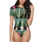 YANYU Many Cactus Art Print Adult Romper Womens Short Sleeve Onesie Bodysuit Casual Comfort Fashion Outfit