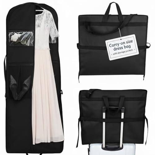 Wedding Dress Garment Bag 72" – Waterproof Trifold Travel Garment Bag for Bridal Gown with Shoulder Strap, Suitcase Sleeve & Accessory Pockets – Fits Full Skirts, Oxford Fabric, Carry Handle