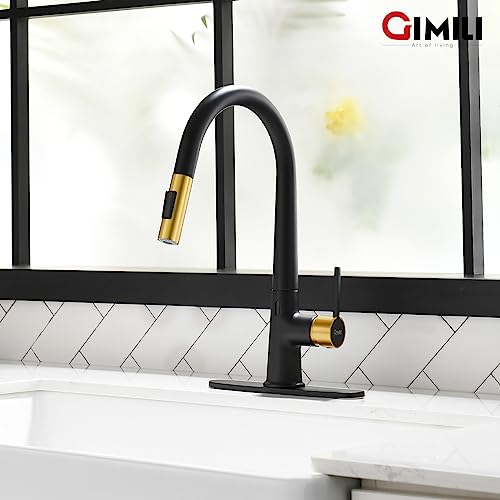Gimili Black And Gold Touchless Kitchen Faucet With Pull Down Sprayer, High Arc Single Handle Motion Sensor Smart Activated Hands-Free Kitchen Sink Faucet #TOP5