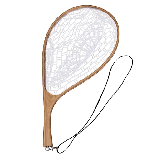 Fly Fishing Landing Net Trout Fishing Net, Soft Rubber Catch and Release Fish Net with Wooden Handle Frame, Gifts for Him,White Silicone Mesh