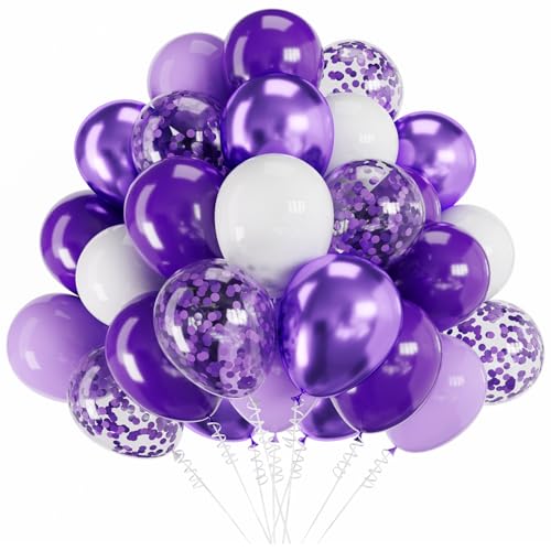 Lot de 60 ballons violets et blancs en latex pour anniversaire, fête prénatale, fête prénuptiale, décoration de fête de mariage - Violet et blanc - 30,5 cm