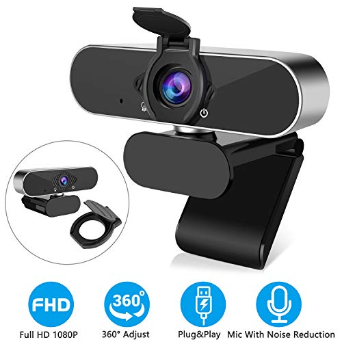 1080P Webcam with Microphone & Privacy Cover USB Webcams 360 °Rotation for Desktop