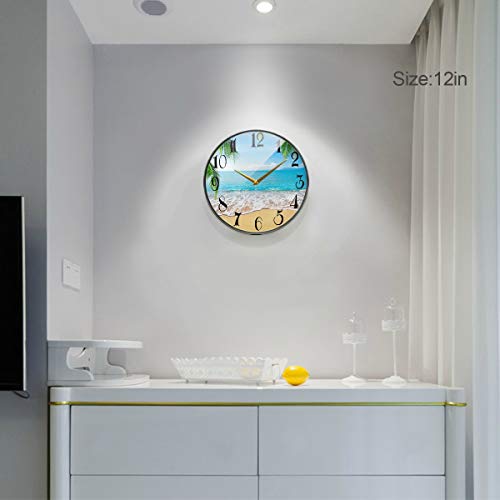 ALAZA Palm Trees Hawaiian Tropical Seashore Beach Acrylic Painted Silent Non-Ticking Round Wall Clock, 12 Inch Battery Operated Quiet Bathroom Clock for Living Room Bedroom Kitchen - Image 7