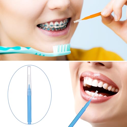 Image of Patelai 100 Pieces Braces Dental Brush for Cleaner Interdental Toothpick Dental Tooth Flossing Head Oral Hygiene Flosser Toothpick Cleaners Tooth Tool(Green, Orange, Blue,Various Sizes)