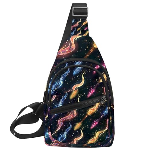 Mochila bandolera multicolor con patrón de palo mágico cruzado y correa ajustable