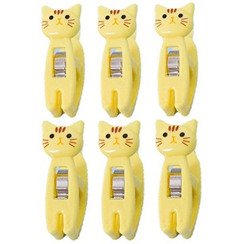 ハンガークリップ かわいい 猫形 フィンガークリップ 多目的 パンツ スリムライン 洋服ハンガークリップ 強力 ピンチ グリップ ホワイト 6個 黄色