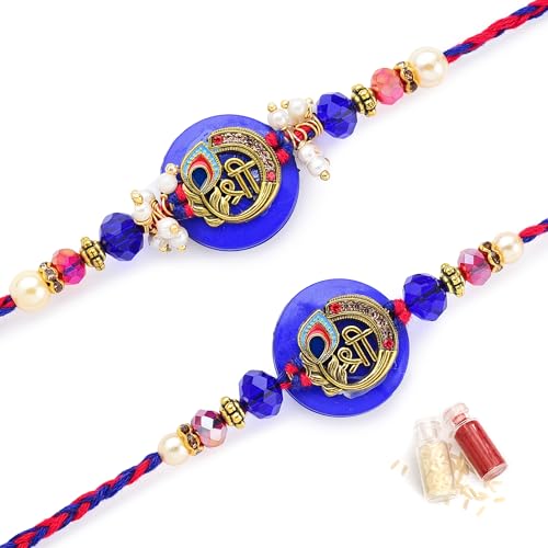 Image of To The Nines Men Rakhi For Brother With Tilak Material And Greeting Card - Pack Of 2 Rakhi