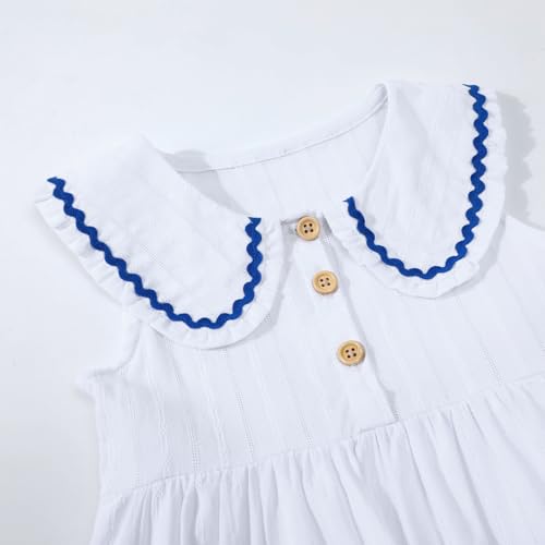 Image of HILEELANG Girls Cotton Dress Sleeveless Peter Pan Collar with Pockets