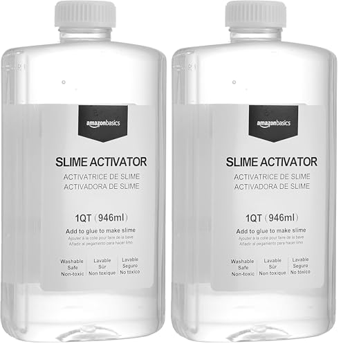 Image of Amazon Basics Slime Activator Solution 1 QT (946ml), Easy to Use, Washable, Clear, Stretchy, Mess-Free (Pack of 2)