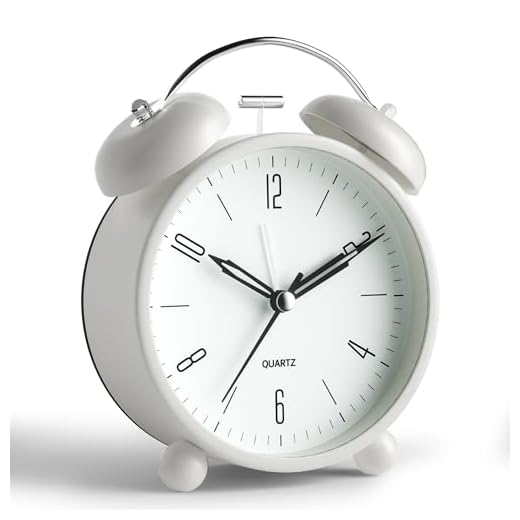 Twin Bell Loud Alarm Analog Alarm Clock, 4 inch Super Silent Non Ticking Small Clock with Night Light, Battery Operated, Simple Design, Old Fashioned, for Heavy Sleeper, Bedroom, Bedside, Desk, White