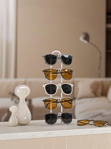 Byken サングラスホルダーオーガナイザー、5段眼鏡ディスプレイ収納スタンド、メタルサングラスタワー(ホワイト) [2]