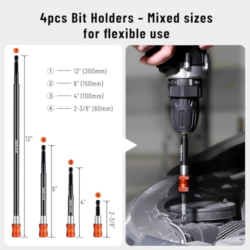 Katerk Drill Bit Extension Set, 4 Pcs Magnetic Bit Holder, 1/4 Inch Hex Drill Bit Extender for Impact Driver - Enhanced Stability, Professional Grade (12", 6", 4", 2 3/8") - image 5