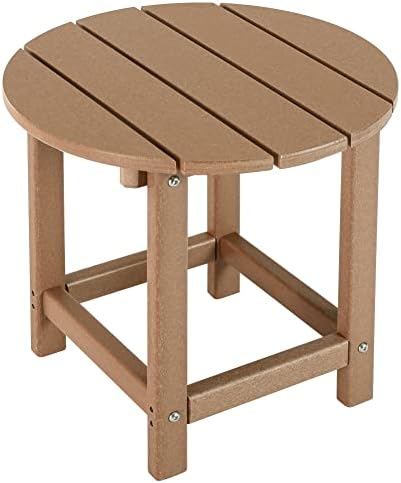 LZRS Round Adirondack Side Table End Table, Outdoor Side Tables for Patio, Backyard,Pool, Indoor Companion, Easy Maintenance & Weather Resistant(Teak)