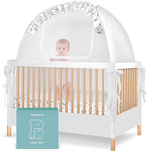 Pro Baby Safety Premium Pop Up Crib Tent, Crib Cover to Keep Baby from Climbing Out, Falls and Mosquito Bites, Safety Net, Canopy Netting Cover - Sturdy & Stylish Infant Crib Topper, Mosquito Net