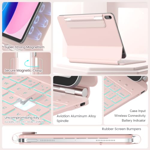 Image of RAYMCRAFT for iPad 11th(A16, 2025) /10th Generation Case with Keyboard, Magic Keyboard 2022, Springy Backlit Keys, Stain-Resistant Surface, Multi-Touch Trackpad, Pink