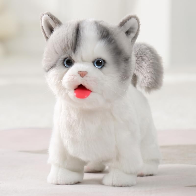 Plush Interactive Simulation Cat, Electronic Walking Pet, Barking,Talking,Wagging Tail Features, Robotic Present Pet Toy for Toddler Kids Girls Boys