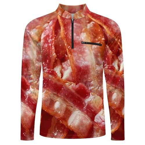 Fried Crunchy Streaky Bacon Pieces Men's Rash Guard Long Sleeves Quick Dry Fishing Workout Shirts with Zipper4